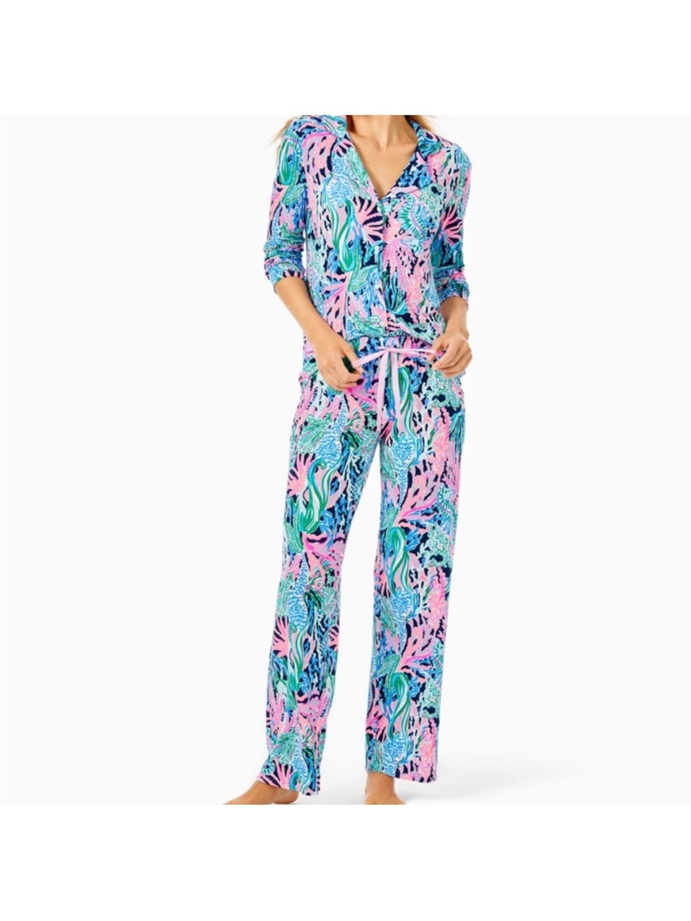 Lilly Pulitzer Pajama Set Size S Coastal Resort Preppy Bringing Mermaid Back